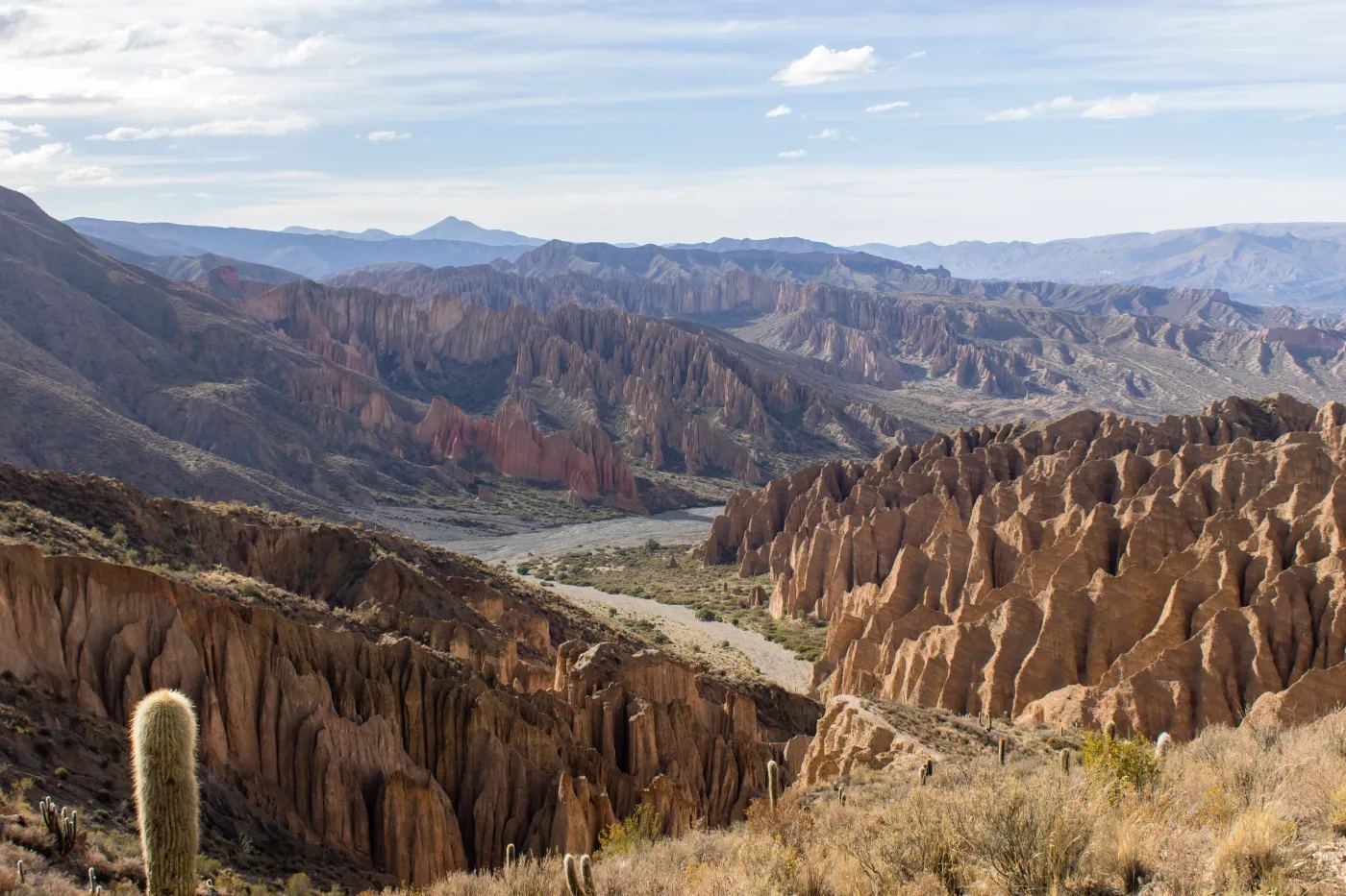 Cañón de roca erosionada con un río al fondo, cerca de Tupiza